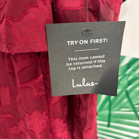 NWT Lulus Burgundy Burnout Floral Print Tiered Dress Size XL formal wedding - Picture 10 of 15